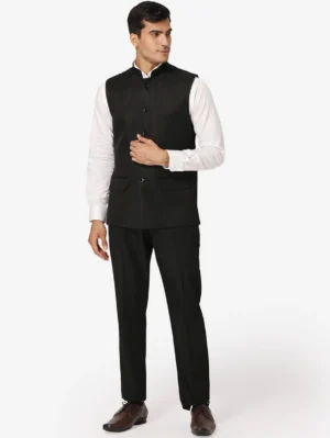 Polyester Cotton Black Vest and Trouser Set