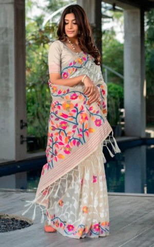 Traditional Woven Floral Nakshi Soft Jamdani Saree